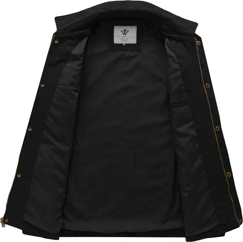 Vista 4 de WenVen Chaqueta de solapa militar de algodón de lona casual para hombre