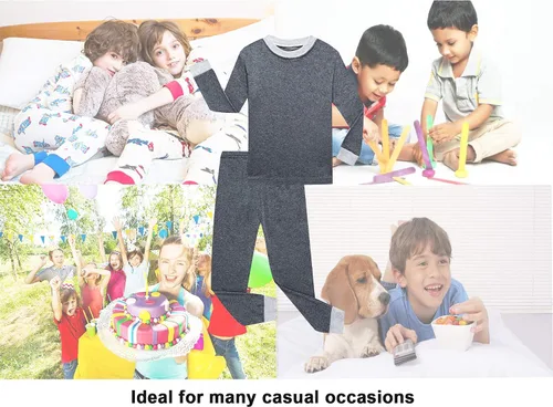 Vista 6 de Benaive Pijama para niños, pijama de algodón para niño, conjunto de pantalones de 4 piezas para niños