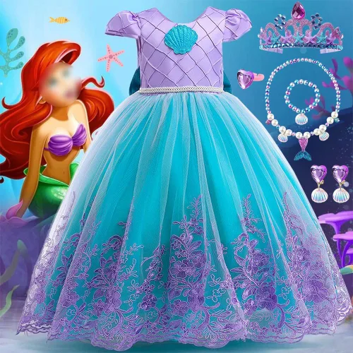 Vista 6 de TOLOYE Disfraces de princesa para niñas, ropa de vestir de princesa con accesorios para fiesta de cumpleaños, Halloween, cosplay