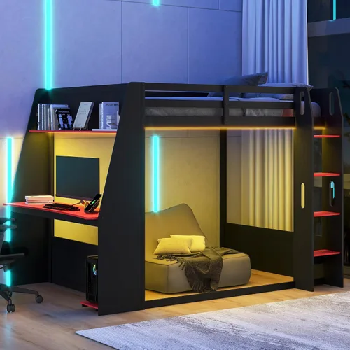 Vista 11 de Polibi Twin Wooden Gaming Bunk Bed with Desk, USB & LED Light