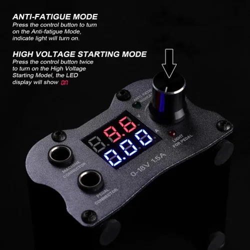 Vista 8 de Fuente de alimentación de tatuaje digital con control de voltaje ajustable y función de memoria, pantalla LCD máquina de tatuaje unidad de potencia