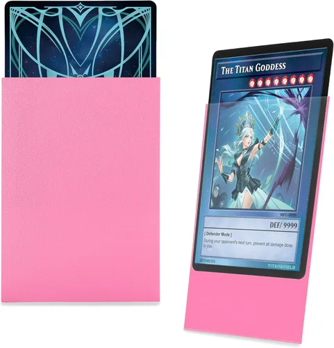 Vista 3 de TitanShield Fundas para tarjetas pequeñas, color rosa goma de mascar (150 mangas) - Se adapta a Yu-Gi-Oh Rosa chicle