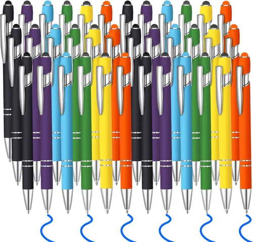 Vista 8 de 36 bolígrafos de tinta azul con lápiz capacitivo 2 en 1 para pantallas táctiles, colegio, oficina, compañeros de trabajo (negro)