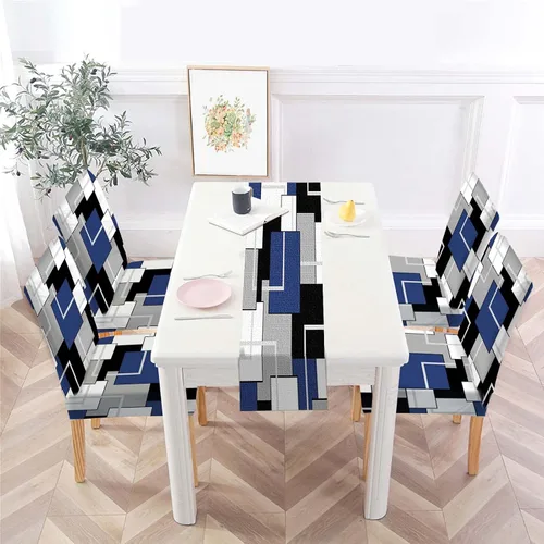 Vista 11 de MCALK Juego de 4 fundas para sillas de color gris abstracto y camino de mesa, fundas elásticas para sillas grises para cocina, protector de silla