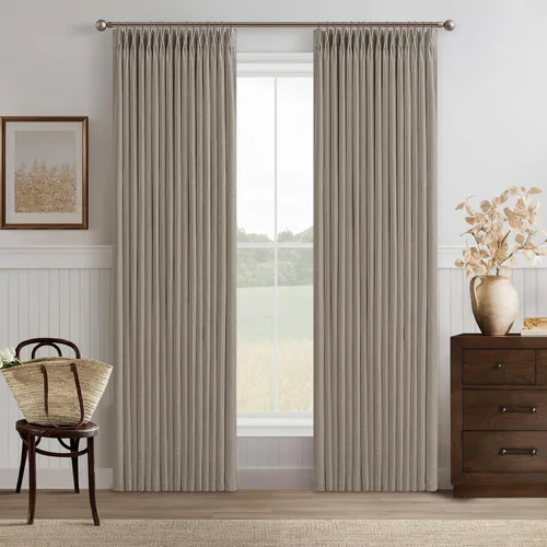 Vista 75 de TWODRAPES Cortinas de Lino Plisadas con Pinza Beige Blancas de 54 Pulgadas de Largo 2 Paneles para Comedor Cocina Dormitorio Plisadas Semi