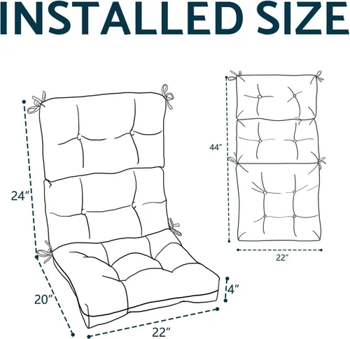 Vista 4 de Cojines para sillas de patio con respaldo alto para exteriores, cojines Adirondack para jardín, porche, hogar, oficina, uso en sillas, 44 x 22 x 4