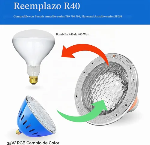 Vista 4 de Luces LED para piscina con control remoto, repuesto de bombilla de piscina de 120 VCA para 500 W, Pentair enterrado, cambio de color RGB multicolor