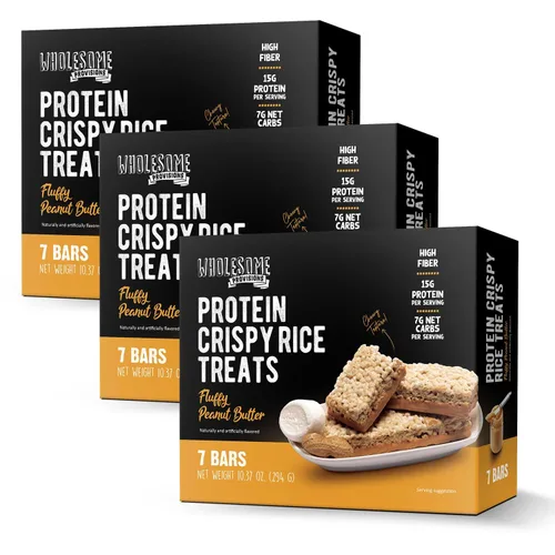 Vista 13 de Barritas de Arroz Crujiente de Proteína, 15g de Proteína, 3g-7g de Carbohidratos Netos, Bajo en Carbohidratos, Esponjoso, Suave, Gomoso, Sin Gluten