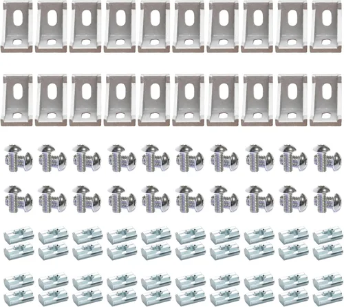 Vista 22 de 8 Conjuntos Perfiles de Extrusión de Aluminio Serie 10 Soportes de Esquina 1010 Conectores en L de Ángulo Recto de 90Grados con Tuercas y Pernos