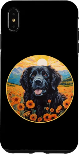Vista 7 de Funda para iPhone 15 Linda Terranova Perro Colorido Flor Montaña Puesta de Sol Newfie