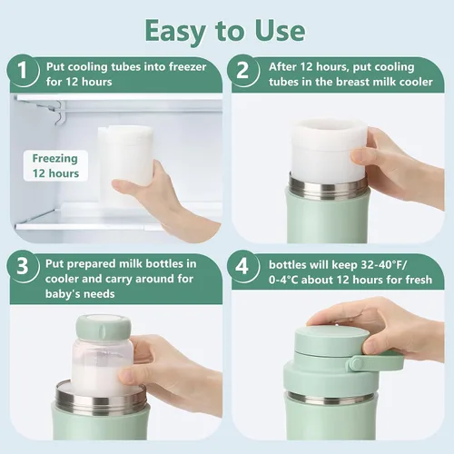 Vista 8 de MYPIN Enfriador portátil de leche materna de 22 onzas para exteriores, tubos de enfriamiento de 360° durante 24 horas con 2 biberones de bebé