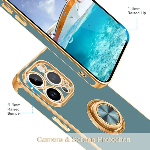 Vista 5 de Fingic Compatible con iPhone 14 Pro Max, soporte de anillo giratorio de 360° integrado, soporte magnético para automóvil, soporte magnético