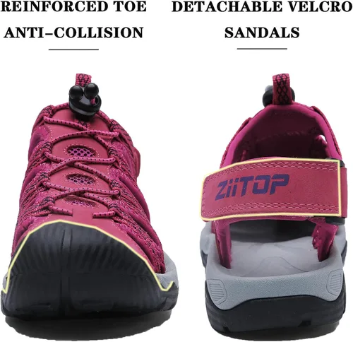Vista 2 de ziitop Sandalias de senderismo para mujer, puntera cerrada, para verano, aventureras, para playa, con encaje, ajustables, con doble hebilla