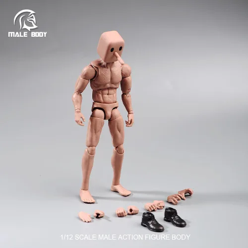 Vista 3 de Fremego Figura de acción masculina a escala 1/12, figura muscular súper flexible y fuerte de 6 pulgadas, cabeza cuadrada, figura de acción