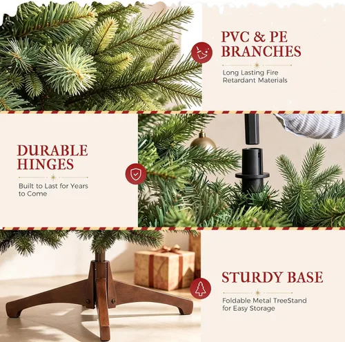 Vista 6 de 6ft Artificial Christmas Tree, Dense Branches Realistic Christmas Tree for Holiday Decor Collapsible Christmas Tree Reusable and Easy to Assemble