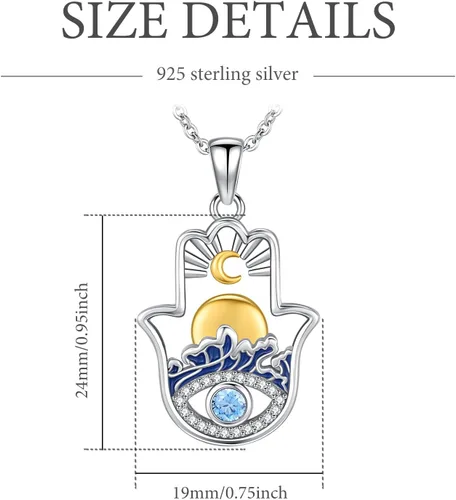 Vista 110 de Aniu Joyería de plata de ley 925 Hamsa de Fátima para mujer con circonita cúbica, viene con caja de regalo negra