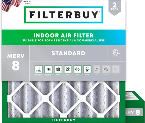 Vista 45 de Filterbuy Filtro de aire MERV 8 de 8 x 14 x 1 pulgadas para defensa contra el polvo y las alergias (paquete de 2), filtros electrostáticos plisados