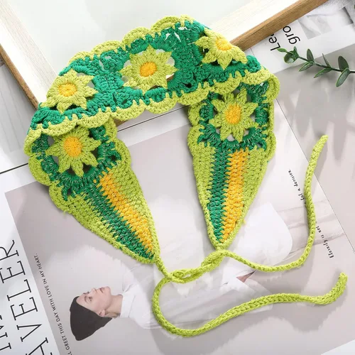 Vista 6 de CHLINS Diademas elásticas de ganchillo hechas a mano con margaritas florales – 3 unidades de diademas de punto bohemio para mujeres y niñas