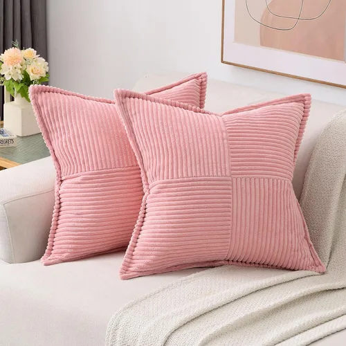 Vista 38 de HAUSSY Paquete de 2 fundas de almohada de 16 x 16 pulgadas, fundas decorativas de pana suave, estilo bohemio, a rayas, sólidas, decoración