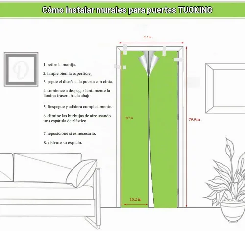 Vista 8 de TUOKING Adhesivo para puerta, calcomanías de vinilo para puerta, mural autoadhesivo para decoración del hogar, 30.3 pulgadas de ancho x 78.7