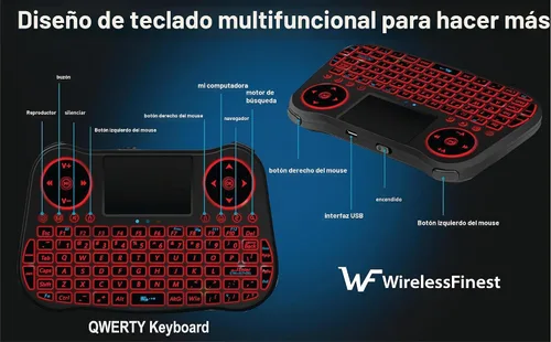 Vista 6 de Controlador Combo de Teclado Mini Inalámbrico con Mando a Distancia, Panel Táctil y Ratón con Retroiluminación RGB para Android TV Box, Smart TV