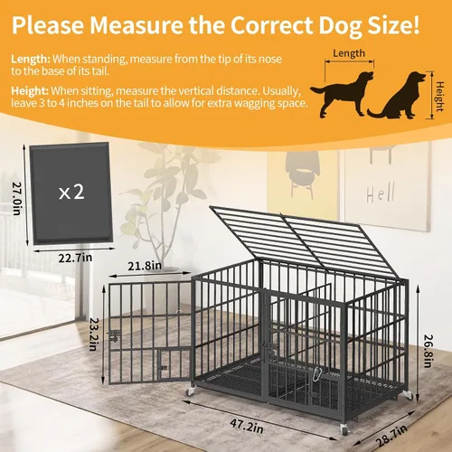 Vista 2 de EZ4ENCE Jaula para perros de 48/42/54 pulgadas con divisor para 2 perros, jaula indestructible, diseño resistente, doble puerta y bandeja extraíble