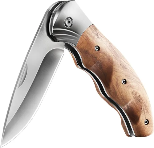 Vista 12 de Grand Way Cuchillo plegable de hoja larga – Cuchillos afilados para caza, senderismo, campamento, supervivencia táctica y trabajo para hombres