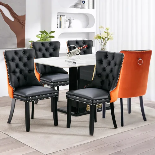 Vista 78 de SoarFlash Juego de 2 sillas de comedor de terciopelo, silla lateral de respaldo alto, silla lateral moderna tapizada de alta gama con botones Beige