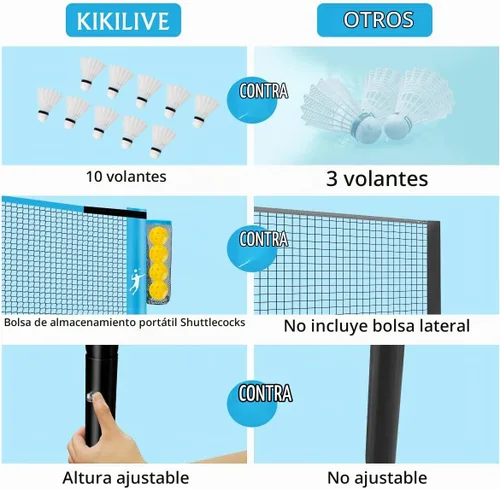Vista 4 de Juego de red de bádminton de pickleball para patios traseros, juego combinado de voleibol portátil todo en uno con red ajustable, palas de voleibol