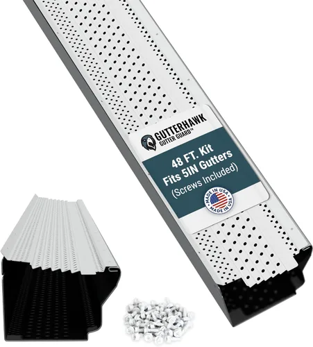 Vista 13 de GUTTERHAWK GUTTER GUARD - Kit de protector de canalones de aluminio negro de 48 pies (nominal). Incluye tornillos. Compatible con canalones de 5