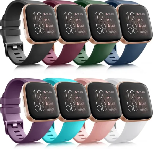 Vista 11 de Paquete de 8 correas deportivas compatibles con Fitbit Versa 2, correas de repuesto clásicas de silicona suave para reloj inteligente Fitbit Versa 2