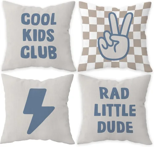 Vista 8 de Rad Little Dude - Juego de 2 fundas de almohada decorativas con letrero de la paz de Rad Little Dude Preppy Peace, fundas de almohada de moda