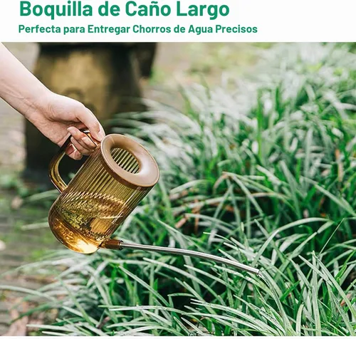 Vista 2 de Tennedriv Green Lata de riego con boquilla larga, para interior, pequeñas latas de riego para plantas de casa, flores, suculentas (marrón)