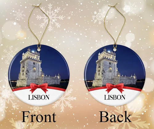 Vista 2 de Adorno de Navidad de Lisboa, adornos de Navidad, colección de recuerdos de viaje, regalo para la familia, adorno de árbol de Navidad, viajes por