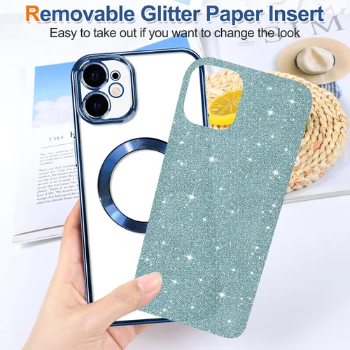 Vista 75 de Hython para iPhone 15 Plus Funda con chispas brillantes, Fundas transparentes magnéticas con protector de lente de cámara [Compatible con MagSafe]