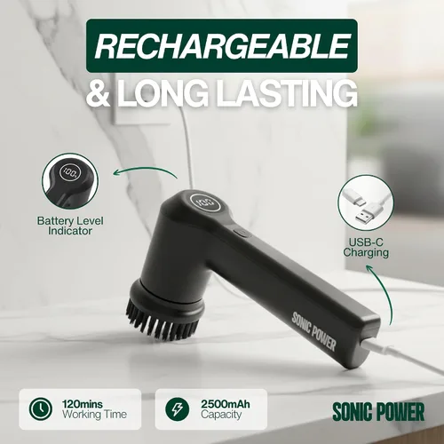 Vista 6 de SonicPower Limpiador eléctrico giratorio – De mano y ergonómico, IPX7 impermeable, 4 cabezales de cepillo multiusos, batería recargable de larga