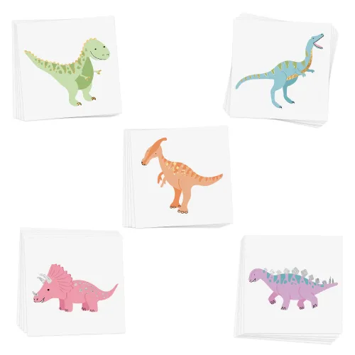 Vista 2 de Flash Tattoos Juego variado de tatuajes de dinosaurio para niños 25 tatuajes temporales envueltos individualmente Suministros para fiestas