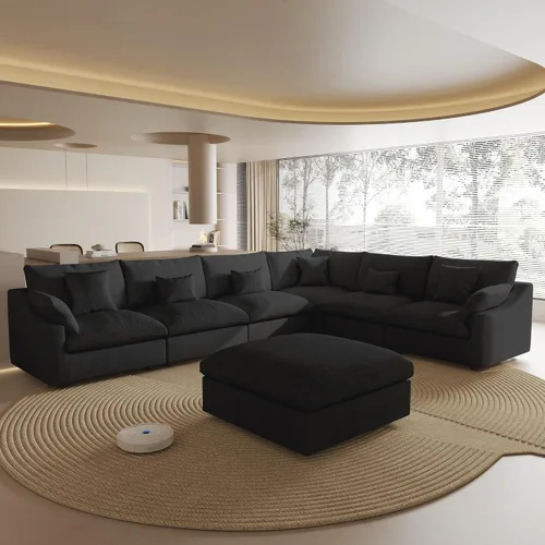 Vista 15 de Sofá seccional modular extragrande, fundas de cojín de sofá en forma de L de 154 pulgadas, fundas de sofá seccional de lino extraprofundas y Gris