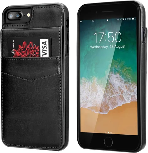 Vista 3 de KIHUWEY Funda tipo cartera para iPhone 7/8 Plus con tarjetero de crédito, cierre magnético de cuero de primera calidad, resistente funda protectora