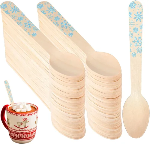 Vista 7 de Umigy 100 Pcs Christmas Wooden Spoons Disposable 5.5'',Bow