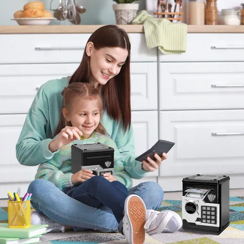 Vista 7 de Alcancía de diseño de cajero automático para niños y niñas, Vcertcpl - Mini alcancía con contraseña para monedas y dinero, con ranura automática