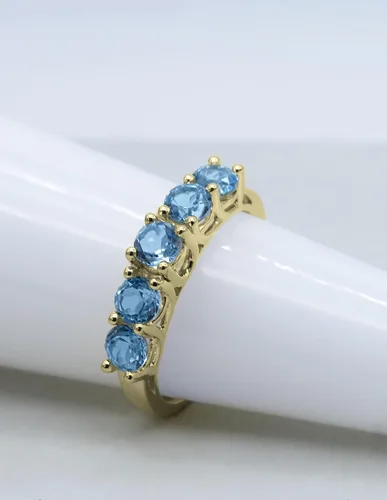 Vista 4 de Dazzlingrock Collection Each 3.8mm Round Blue Topaz Five Stone Style Wedding Ring Band for Women in 14K Solid Gold