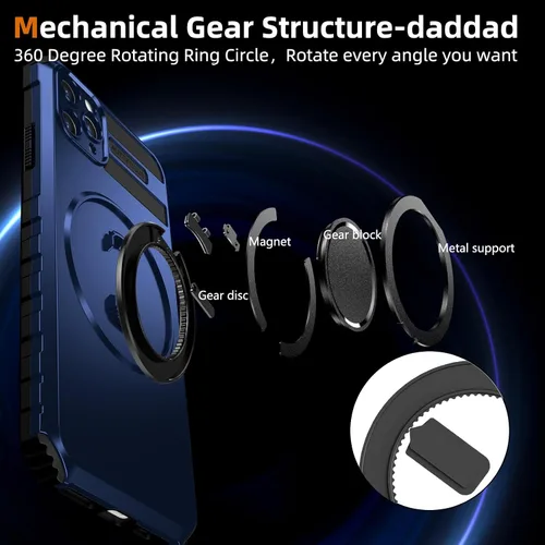 Vista 7 de Funda magnética para iPhone 12 Pro Max compatible con carga inalámbrica MagSafe, con anillo de soporte, con 2 protectores de pantalla, a prueba