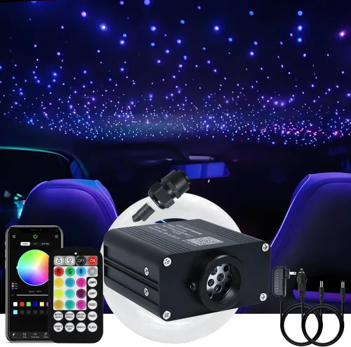 Vista 18 de AKEPO Kit de Luces de Fibra Óptica Twinkle Meteor APP de Tamaño Pequeño 16W, Estrella Fugaz+RGBW Activado por Música 550pcs 0.03in/0.75mm 9.8ft/3m
