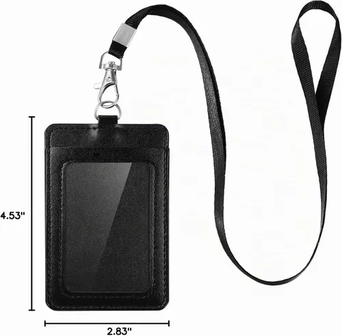Vista 4 de E&EY Soporte para tarjetas de identificación con cordón de piel sintética para tarjetas de identificación vertical (5)