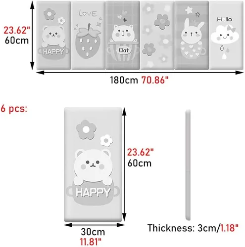 Vista 2 de Paneles de pared 3D autoadhesivos para cabecero de 70.86 pulgadas, diseño de dibujos animados suave anticolisión, acolchado decorativo de pared