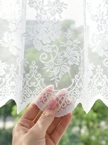 Vista 7 de Molaxhome Cenefas de encaje blanco para ventanas Cortina semitransparente