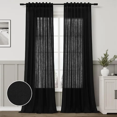 Vista 29 de Aersas Aqua Green Linen Curtains 84 Inches Long 2 Panels Set Back Tab Rod Pocket Living Room Curtain Farmhouse Rustic Light Filtering Hook Drapes