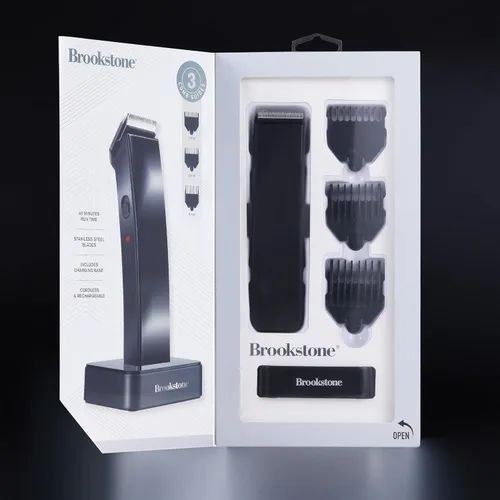 Vista 7 de Brookstone - Cortadora de pelo inalámbrica con base de carga, aseo de precisión para cabello, barba y cuerpo con peines guía ajustables