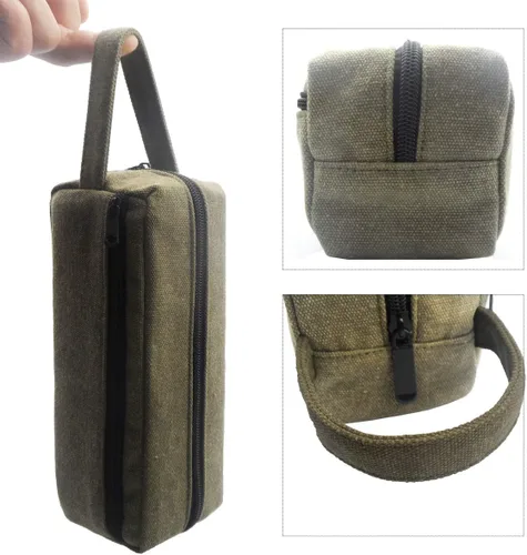 Vista 4 de Enyuwlcm Bolsa de lápices grande de lona pesada con correa de asa, estuche duradero con dos compartimentos con cremallera, soporte para lápices, 1